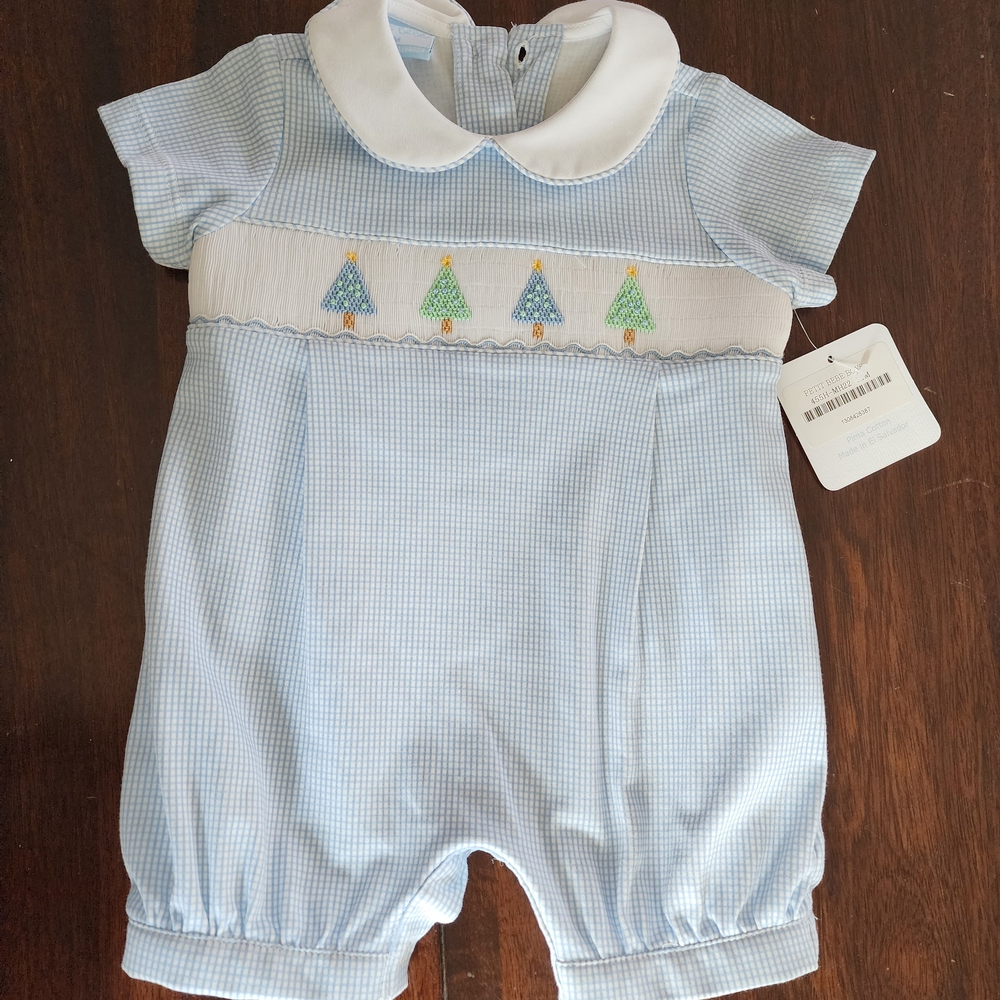 Petit Bebe Baby Romper with Embroidered Trees